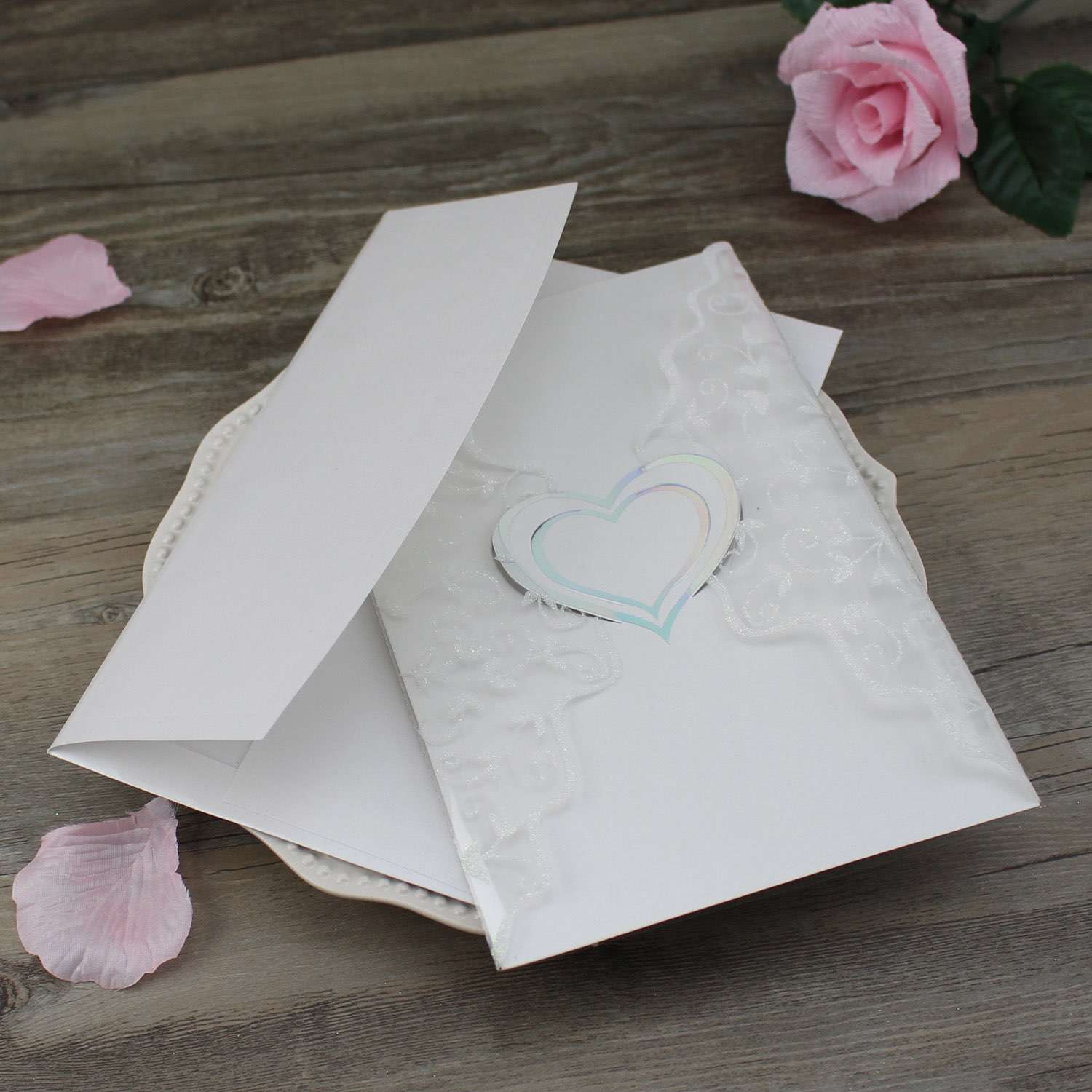 Invitation Card with Transparent Cover Loving Heart  Wedding Card with Envelope Customized 